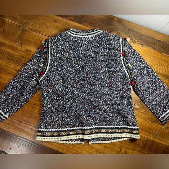 Lea & Viola Women’s Black, Multi-Colored Chunky Woven Tweed Jacket w/ Tassels L - Picture 15 of 16